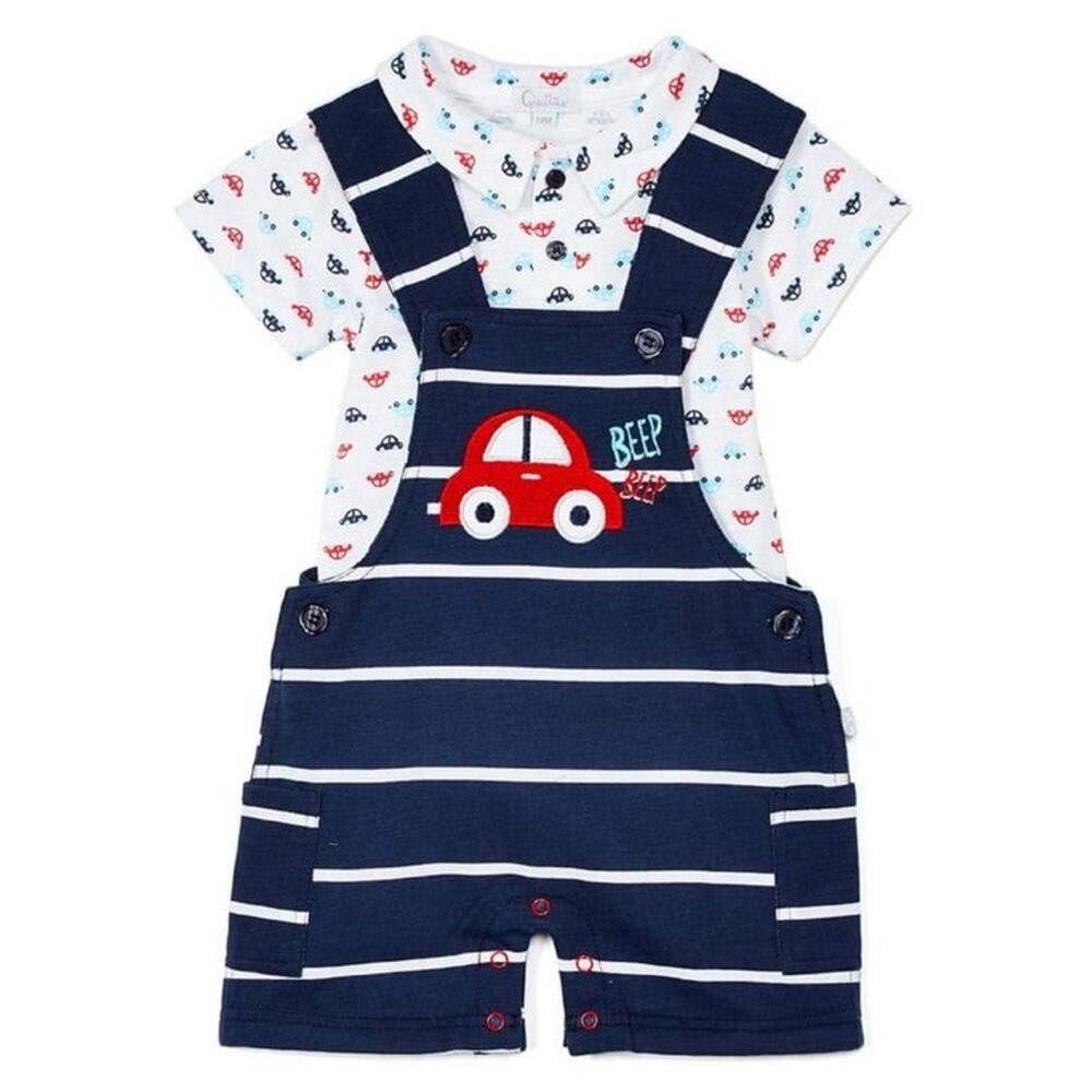 Quiltex beep beep car bodysuit and overalls outfit, size 6-9M